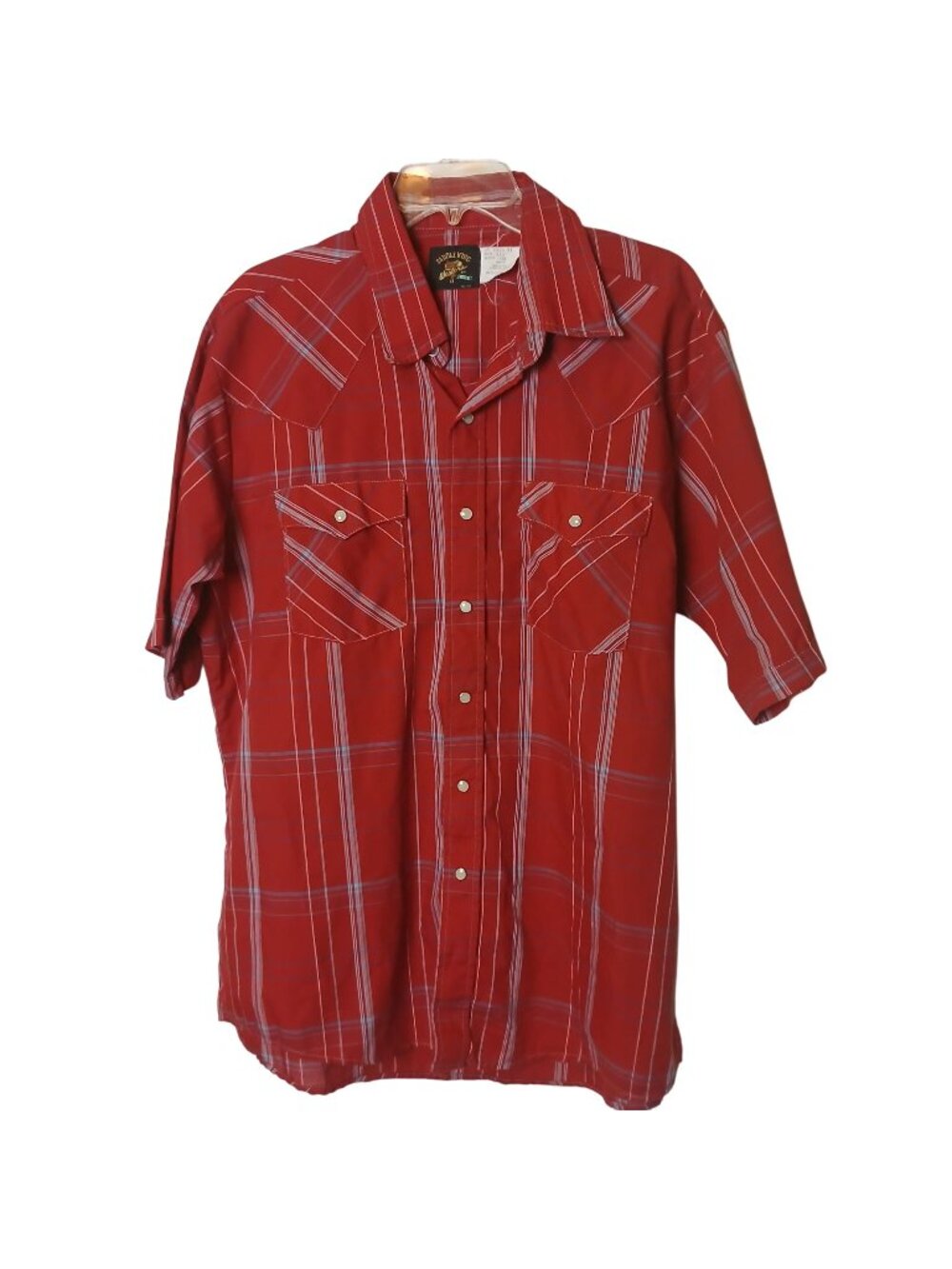 Saddle King Western Cowboy Shirt Red Plaid Snap SS 17.5 VTG Work Made USA  #I-10